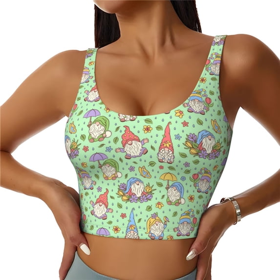 Kdxio Spring Gnomes Print Workout Crop Tank Top for Women Racerback Yoga Tank Tops Athletic Sports Shirts Exercise Undershirts