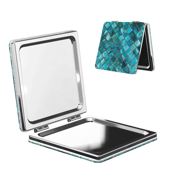 Kdxio Square Glass Mosaic Pocket Mirror, 1X/2X Travel Makeup Mirror 2-Sided Folding Small Mirror Portable Double-Sided Magnifying Cosmetic Mirror for Gift-Square