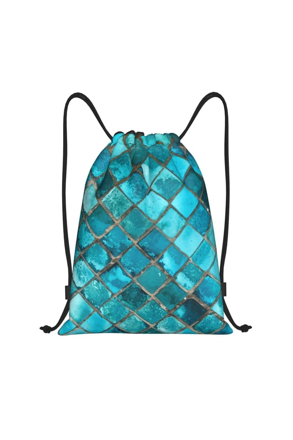 Square Glass Mosaic Print Drawstring Backpack Bag,Waterproof Draw String Back Sack, Gym Drawstring Bags Swim Bag For Unisex