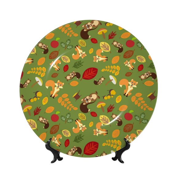 Kdxio Squirrel And Fox In The Forest Bone China Decorative Plate Ceramic Decorative Plate for Home Office Wall Stand Decorative Plates for Home Bedroom-10in