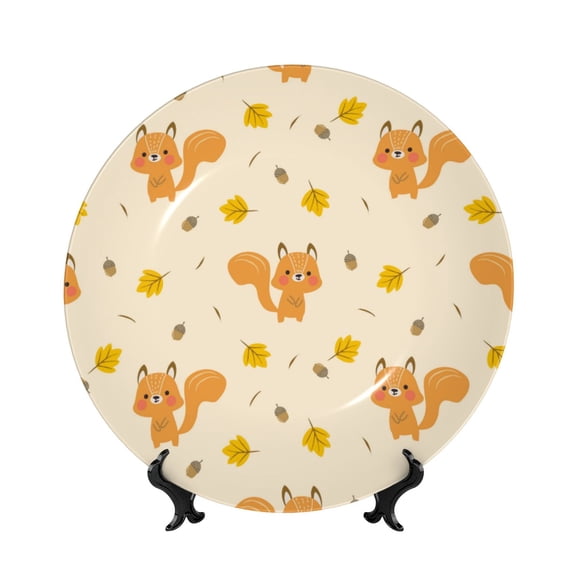 Kdxio Squirrel And Leaves Bone China Decorative Plate Ceramic Decorative Plate for Home Office Wall Stand Decorative Plates for Home Bedroom-8in