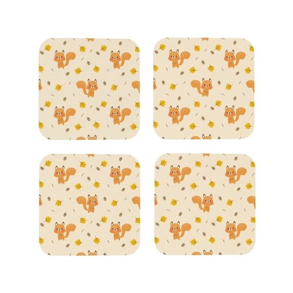 Kdxio Squirrel And Leaves Funny Coasters,4 Pcs Leather Coasters,Housewarming Gifts,Protect Furniture from Water Marks Scratch and Damage