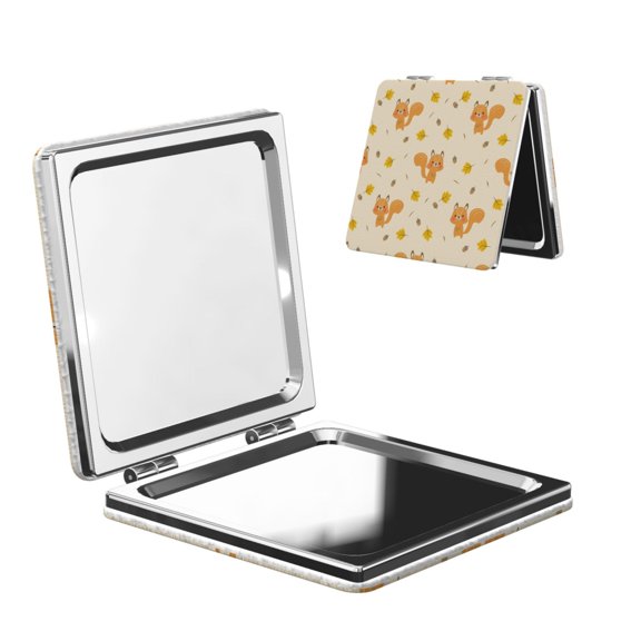 Kdxio Squirrel And Leaves Pocket Mirror, 1X/2X Travel Makeup Mirror 2-Sided Folding Small Mirror Portable Double-Sided Magnifying Cosmetic Mirror for Gift-Square