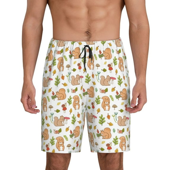 Kdxio Squirrel And Mushroom Print Mens Sleep Shorts Bottoms Soft Comfy Pajama Wear Pants with Drawstring Pockets