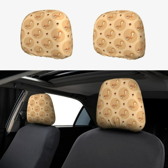 Kdxio Squirrel And Nuts Pattern Print 2 Piece Car Head Rest Covers Set Auto Front/Rear Seats Headrest Cover Universal Fit Most Cars,Sedan, SUV