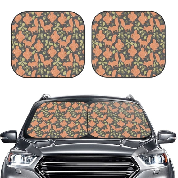 Kdxio Squirrel And Nuts Print 2-Piece Sun Shade Front Windshield - Foldable Car Front Window Sunshades for Most Sedans SUV Truck