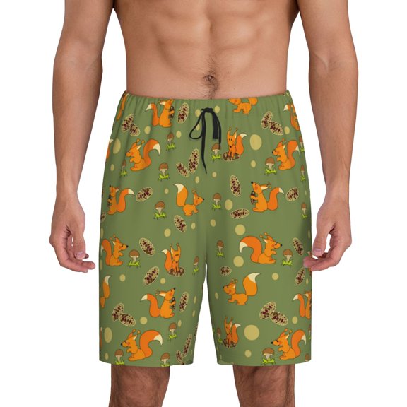 Kdxio Squirrel And Nuts Print Mens Sleep Shorts Bottoms Soft Comfy Pajama Wear Pants with Drawstring Pockets
