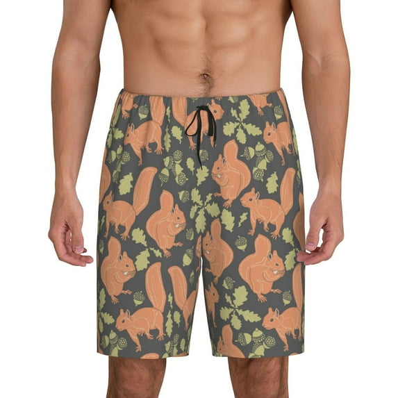 Kdxio Squirrel And Nuts Print Mens Sleep Shorts Bottoms Soft Comfy Pajama Wear Pants with Drawstring Pockets