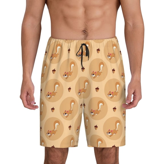 Kdxio Squirrel And Nuts Print Mens Sleep Shorts Bottoms Soft Comfy Pajama Wear Pants with Drawstring Pockets