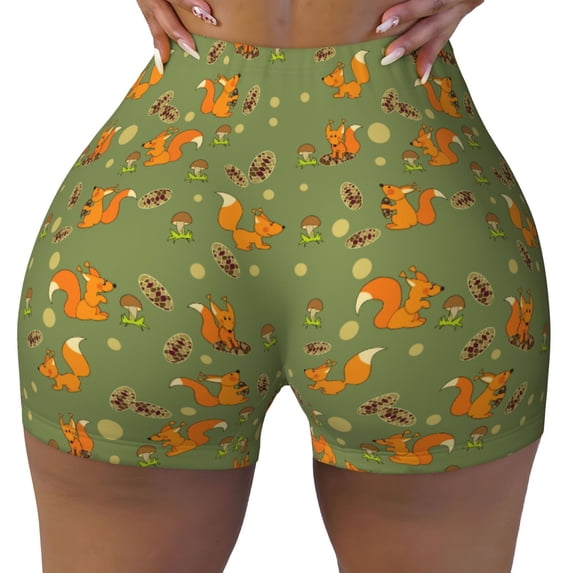 Kdxio Squirrel And Nuts Print Workout Shorts for Women Seamless Soft Smooth Gym Yoga Scrunch Active Shorts