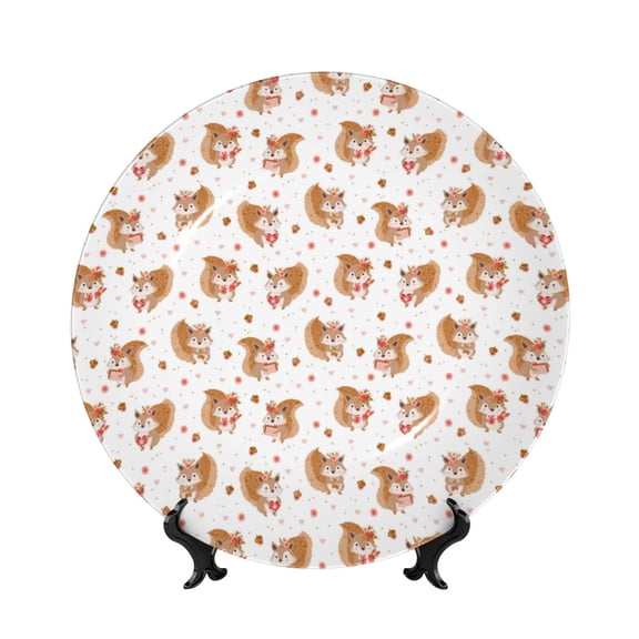 Kdxio Squirrel And Rose Bone China Decorative Plate Ceramic Decorative Plate for Home Office Wall Stand Decorative Plates for Home Bedroom-10in
