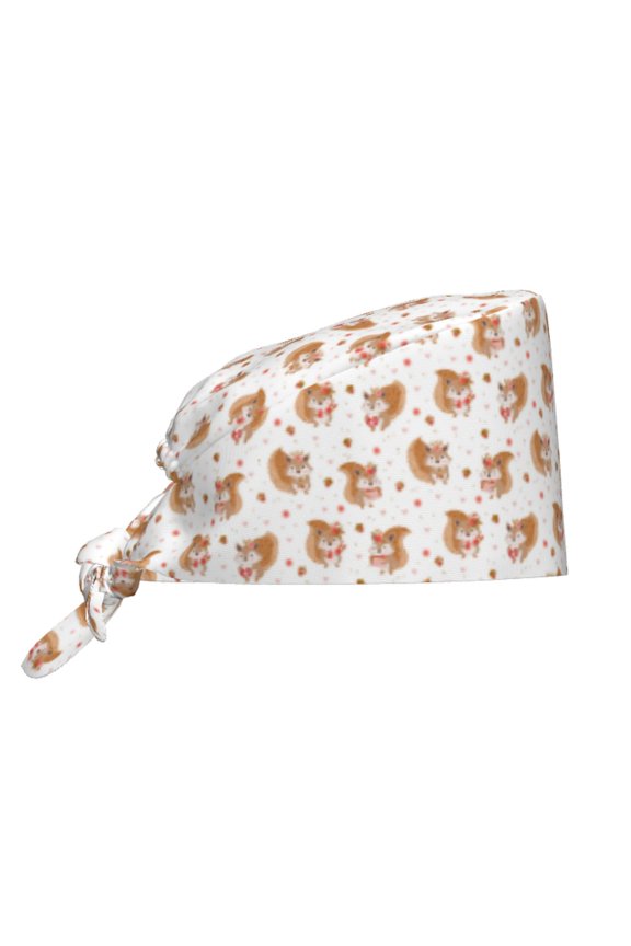Squirrel And Rose Pattern Turban Hat for Women Men Comfortable Adjustable Cleaning Working Cap with Sweatband