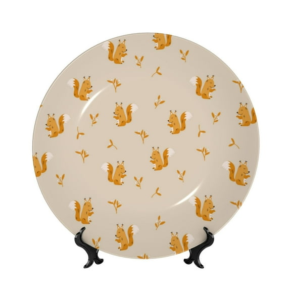 Kdxio Squirrel Animal Bone China Decorative Plate Ceramic Decorative Plate for Home Office Wall Stand Decorative Plates for Home Bedroom-8in