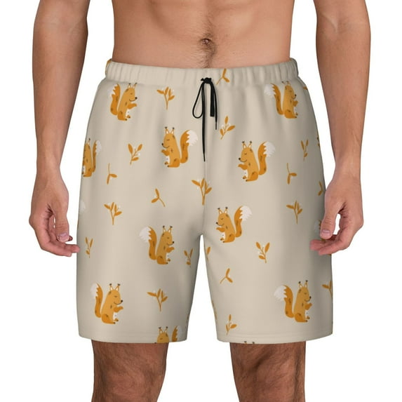 Kdxio Squirrel Animal Print Men's Swim Trunks with Compression Liner 7 Inch Inseam Quick Dry Swim Shorts