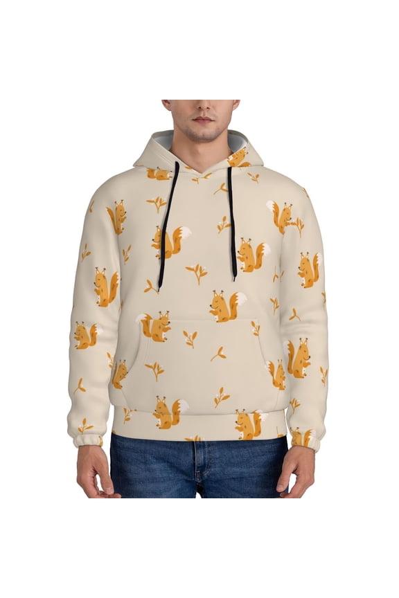 Squirrel Animal Print Mens Casual Hooded Collar Drawstring Hoodies Pullover Sweatshirts Casual Long Sleeve Shirts-3X-Large