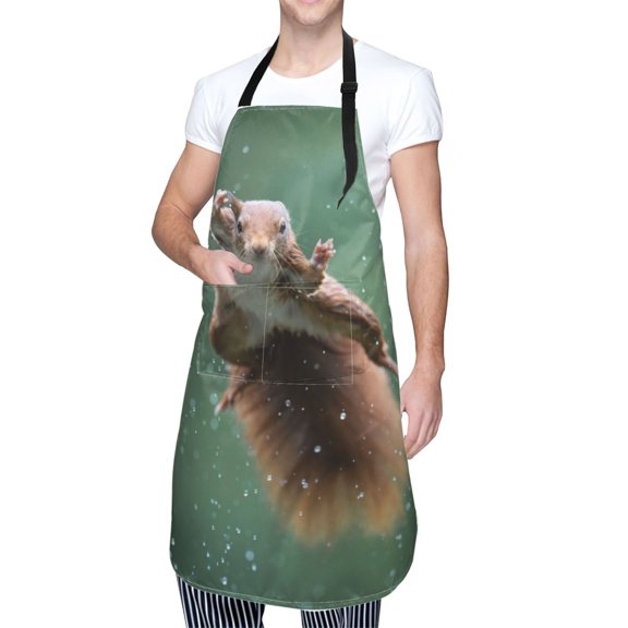 Kdxio Squirrel Apron with Pockets Adjustable Kitchen Aprons for Men Women Waterproof Aprons for Cooking,Drawing,Crafting, Baking Household Cleaning
