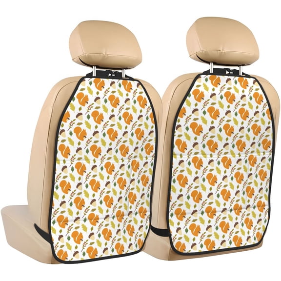 Kdxio Squirrel Eating Nuts Print 2 Pack Car Kick Mat Seat Cover Back Protector Mat with Pockets for Organizer Backseat Protector and Storage Anti Kick Pad for Vehicles