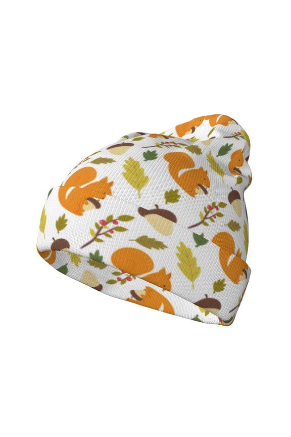 Squirrel Eating Nuts Winter Beanie for Men Women Beanie Knit Hat Cuffed Cap Beanie Knit Chunky Snow Cap