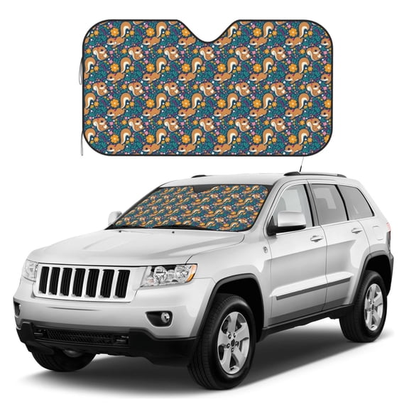 Kdxio Squirrel Garden Delight Print Windshield Sun Shade, Foldable Sun Blocker for Car,Truck,SUV Automotive Interior Sun Protection,Reflective Shade for Front Windshield(Small)