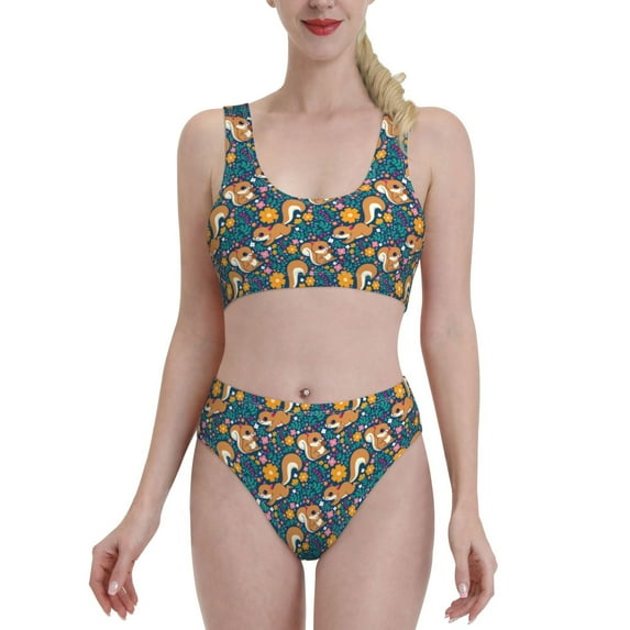 Kdxio Squirrel Garden Delight for Womens High Waisted Bikini Top Sports Style Two Piece Bathing Suits