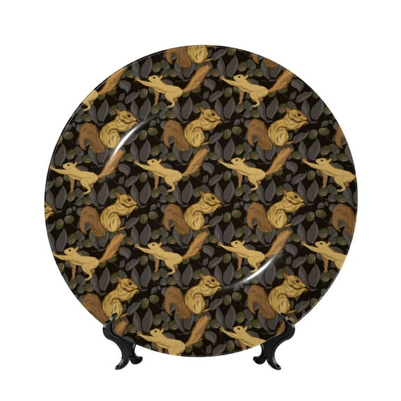 Kdxio Squirrel Gathering Nuts Bone China Decorative Plate Ceramic Decorative Plate for Home Office Wall Stand Decorative Plates for Home Bedroom-10in