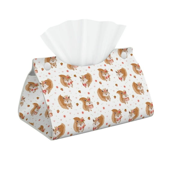 Kdxio Squirrel Giving A Gift Print Tissue Box Cover,Modern PU Leather Rectangular Tissue Box Holder for Bathroom Living Room Bedroom Office Desk Car Home