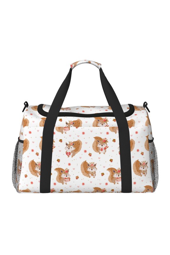 Squirrel Giving A Gift Travel Duffel Bag Gym Bag Weekender Travel Bag Gym Bag for Women &Men Airplane Travel Essentials for Flying