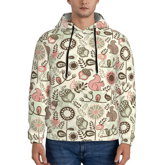 Kdxio Squirrel In The Forest Print Mens Casual Hooded Collar Drawstring Hoodies Pullover Sweatshirts Casual Long Sleeve Shirts-Medium
