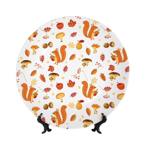 Kdxio Squirrel InThe Forest3 Bone China Decorative Plate Ceramic Decorative Plate for Home Office Wall Stand Decorative Plates for Home Bedroom-10in