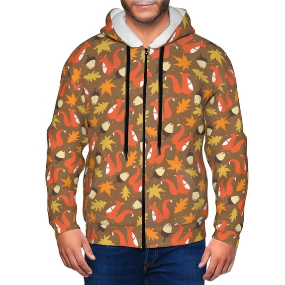 Kdxio Squirrel Maple pine nut Print Men Hoodies Casual Hoodies for Men with Zip Pockets Full Zip Long Sleeve Sweatshirt Sports Hooded Jacket-Small