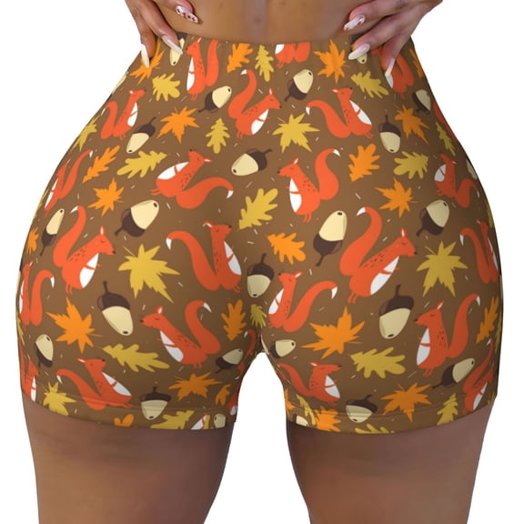 Kdxio Squirrel Maple pine nut Print Workout Shorts for Women Seamless Soft Smooth Gym Yoga Scrunch Active Shorts