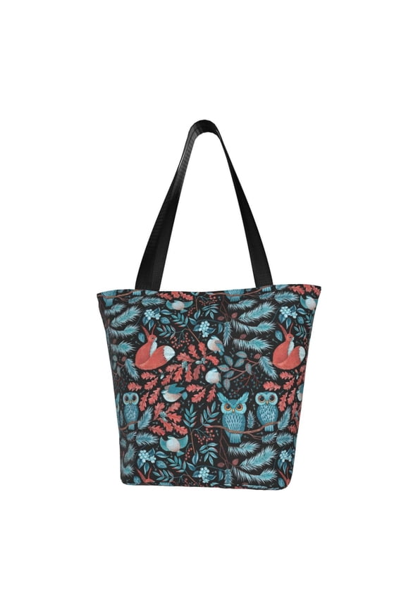 Squirrel Owl Autumn Maple Leaves Women Reusable Grocery Bags Foldable Ripstop,Reusable Shopping Bags for Shopping,Gym,Gift