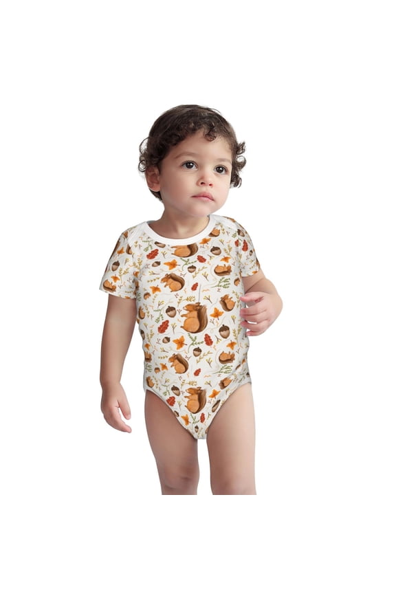 Squirrel Pattern Unisex Baby Cotton Short Sleeve Bodysuits-2 Years