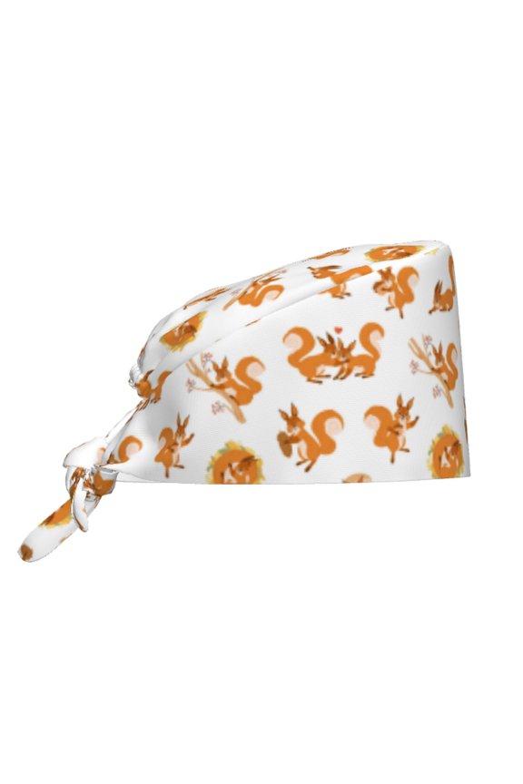 Squirrel Playing Pattern Turban Hat for Women Men Comfortable Adjustable Cleaning Working Cap with Sweatband