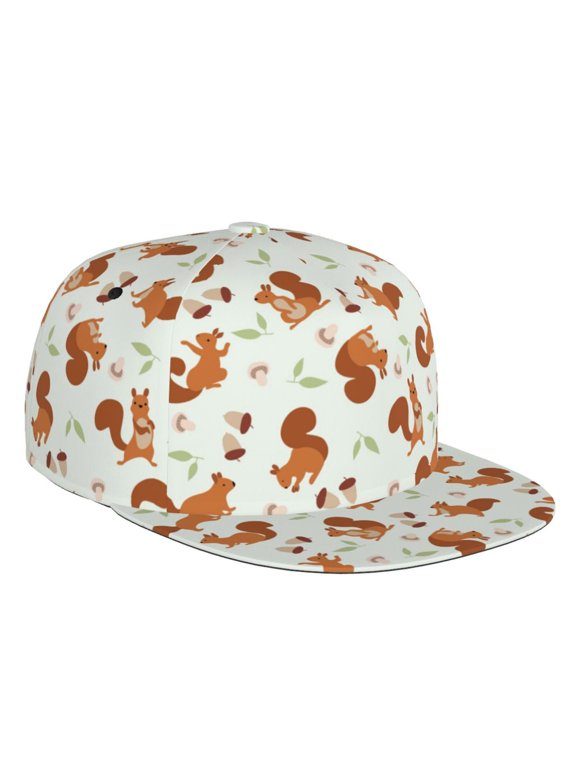 Squirrel Playing Print Snapback Hat for Men Women,Adjustable Baseball Cap