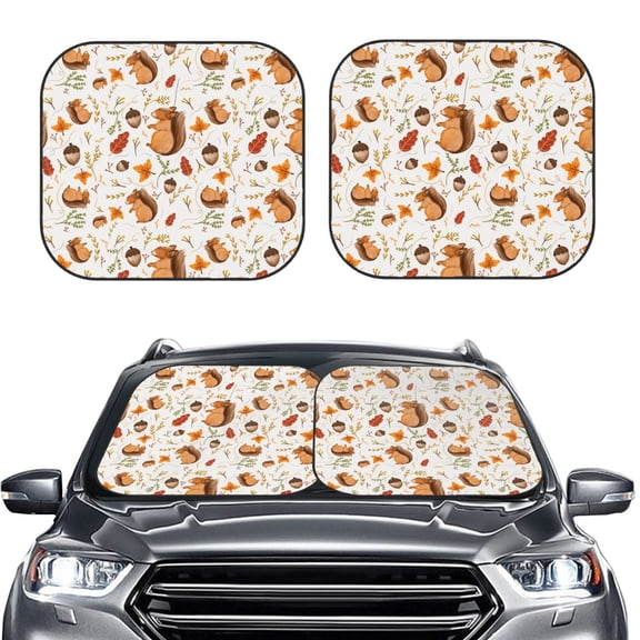 Kdxio Squirrel Print 2-Piece Sun Shade Front Windshield - Foldable Car Front Window Sunshades for Most Sedans SUV Truck