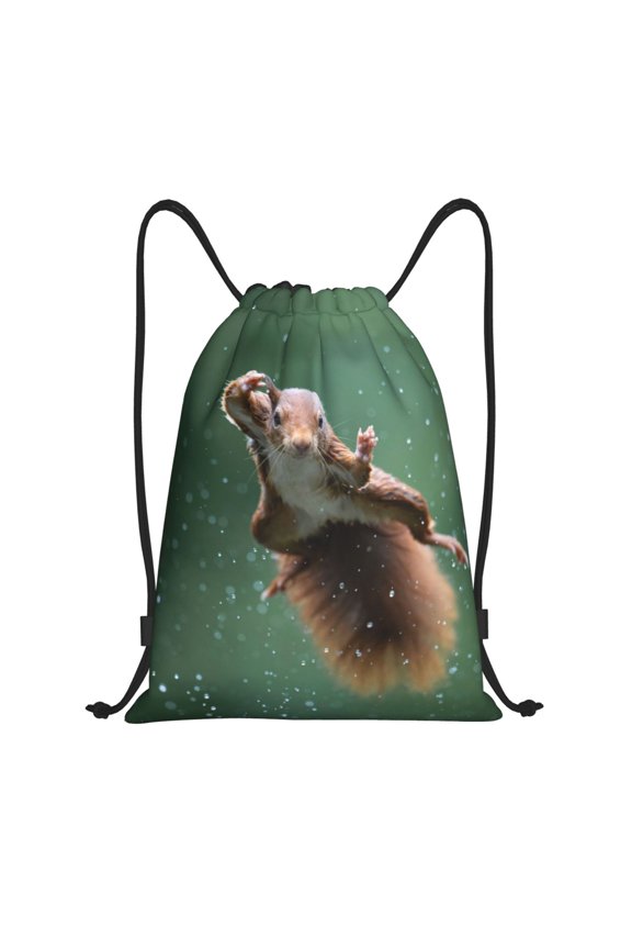 Squirrel Print Drawstring Backpack Bag,Waterproof Draw String Back Sack, Gym Drawstring Bags Swim Bag For Unisex