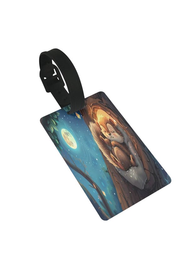 Squirrel Sleeping In Tree Luggage Tags Privacy Cover ID Label Suitcase Tags Identifiers For School Bags,Suitcases