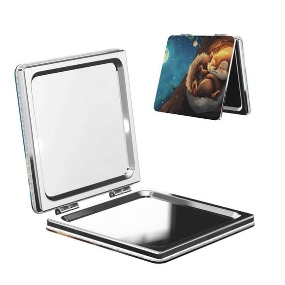 Kdxio Squirrel Sleeping In Tree Pocket Mirror, 1X/2X Travel Makeup Mirror 2-Sided Folding Small Mirror Portable Double-Sided Magnifying Cosmetic Mirror for Gift-Square