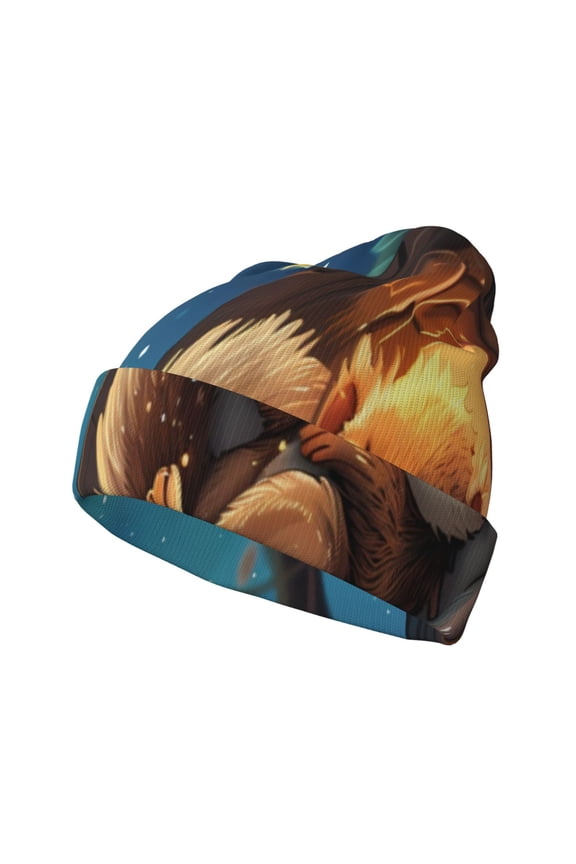 Squirrel Sleeping In Tree Winter Beanie for Men Women Beanie Knit Hat Cuffed Cap Beanie Knit Chunky Snow Cap