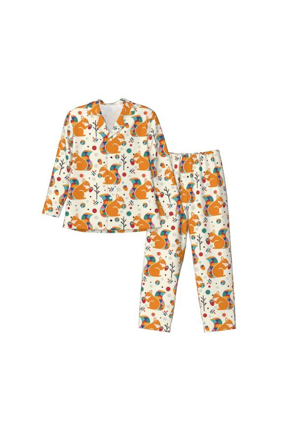 Squirrel With Colorful Tail Men’s Pajama Set Pajamas For Men 2 Piece PJ Set with Men Pajama Pants and Long Sleeve T-Shirt Lounge Set-Large