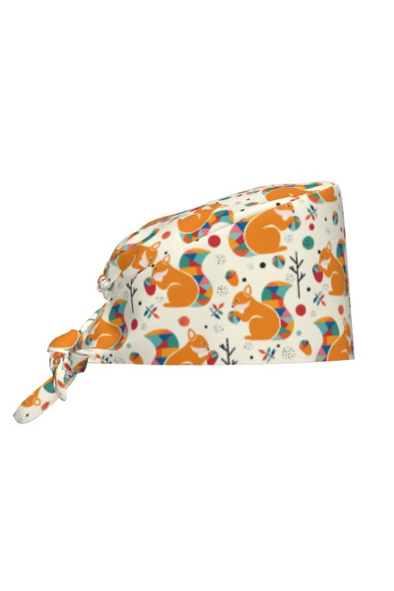 Squirrel With Colorful Tail Pattern Turban Hat for Women Men Comfortable Adjustable Cleaning Working Cap with Sweatband