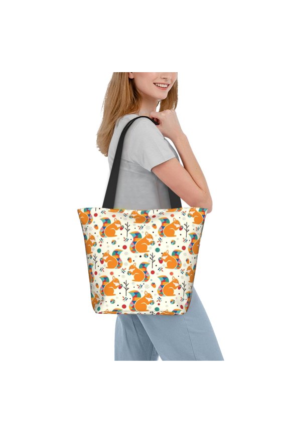 Squirrel With Colorful Tail Women Reusable Grocery Bags Foldable Ripstop,Reusable Shopping Bags for Shopping,Gym,Gift