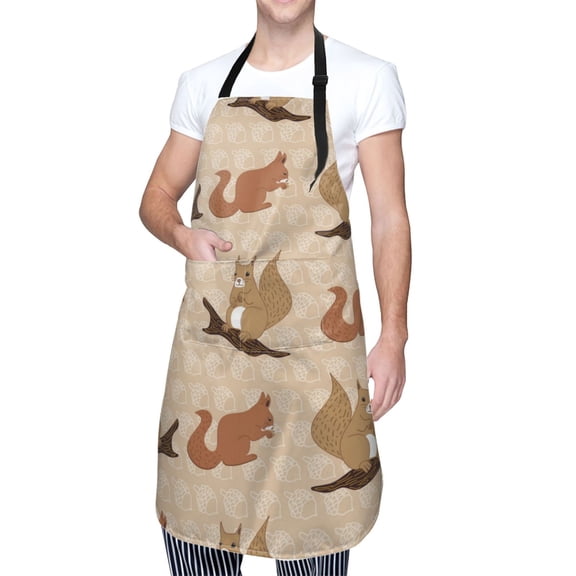 Kdxio Squirrel nut backgrounds Apron with Pockets Adjustable Kitchen Aprons for Men Women Waterproof Aprons for Cooking,Drawing,Crafting, Baking Household Cleaning