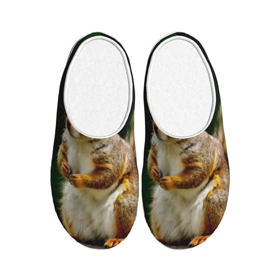 Kdxio Squirrels Eating Peanuts On The Tree Women's Men's Slippers Plush Slip-On House Slipper for Winter Indoor Soft Cushion Non-slip Fluffy Slides Slippers-11