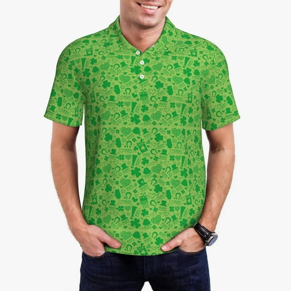 Kdxio St Patrick's Day Print Men's Short Sleeve Polo Shirt,Midweight Men's Shirt
