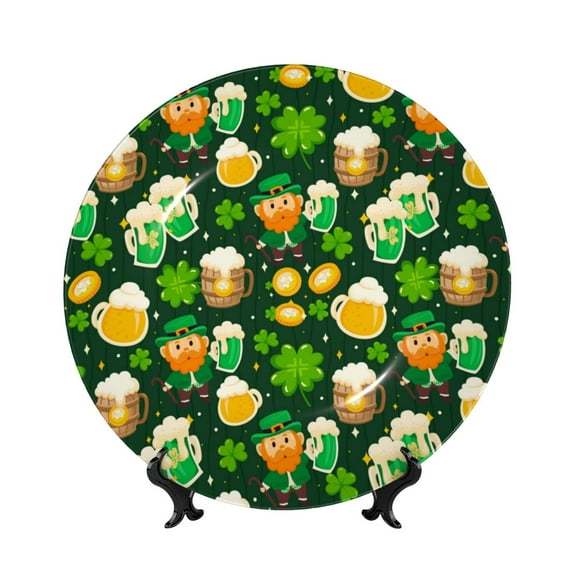 Kdxio St Patrick's Day10 Bone China Decorative Plate Ceramic Decorative Plate for Home Office Wall Stand Decorative Plates for Home Bedroom-8in