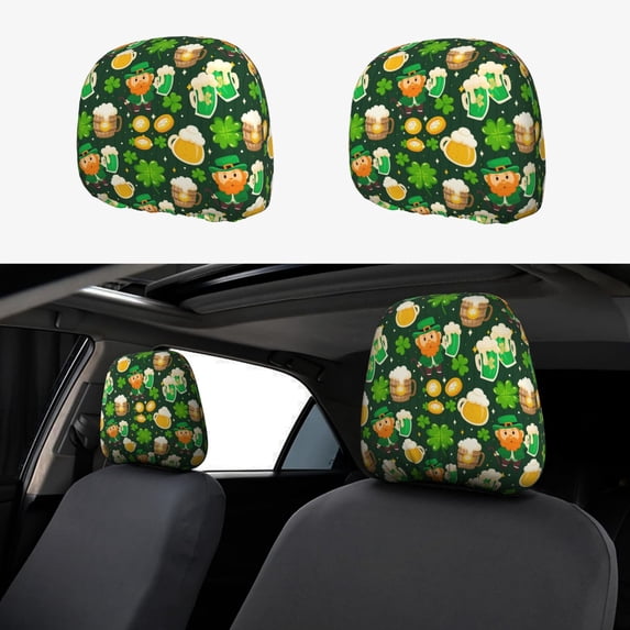 Kdxio St Patrick's Day10 Pattern Print 2 Piece Car Head Rest Covers Set Auto Front/Rear Seats Headrest Cover Universal Fit Most Cars,Sedan, SUV