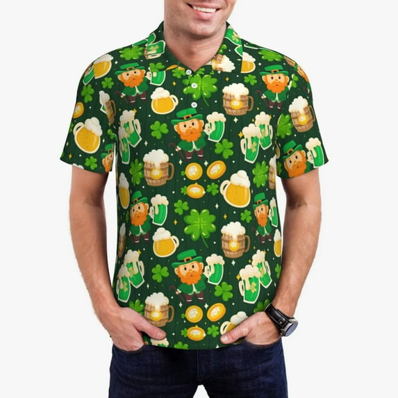 Kdxio St Patrick's Day10 Print Men's Short Sleeve Polo Shirt,Midweight Men's Shirt