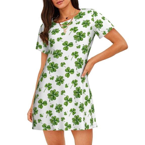 Kdxio St. Patrick's day Pattern Womens Short Sleeve Sleepshirt Scoopneck Cute Nightdress Ruffle Comfy Nightgown